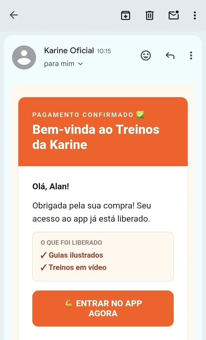 E-mail aberto com o botão Entrar no app agora
